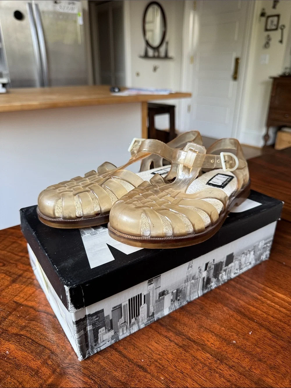 DKNY Jelly Fisherman’s Sandals in Champagne Gold - Comfortable Strappy Design
